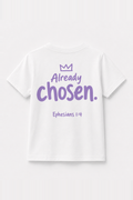 Already chosen. Kinder-T-Shirt Weiß, Rückenprint