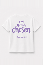 Already chosen. Kinder-T-Shirt Weiß, Rückenprint