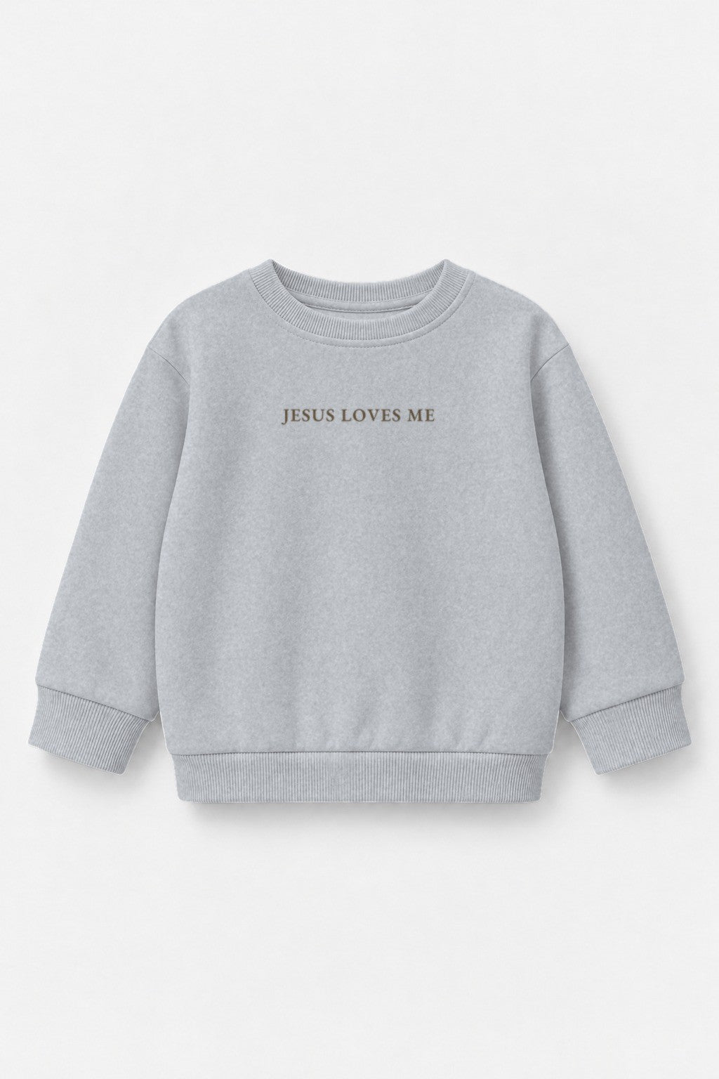 Kinder-Sweater „Jesus loves me“ in Grau meliert