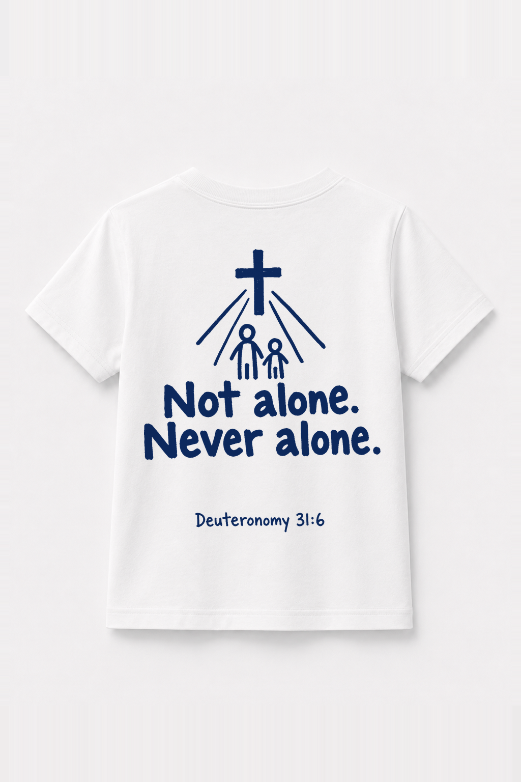 Not Alone. Never Alone. Kinder-T-Shirt Weiß, Rückenprint