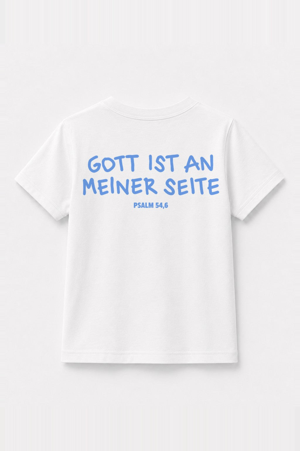 Kinder T-Shirt „Gott ist an meiner Seite“ mit blauem Druck in Weiß