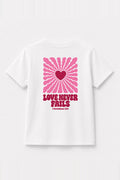 Kinder T-Shirt „Love never fails (Strahlen)“ in Weiß
