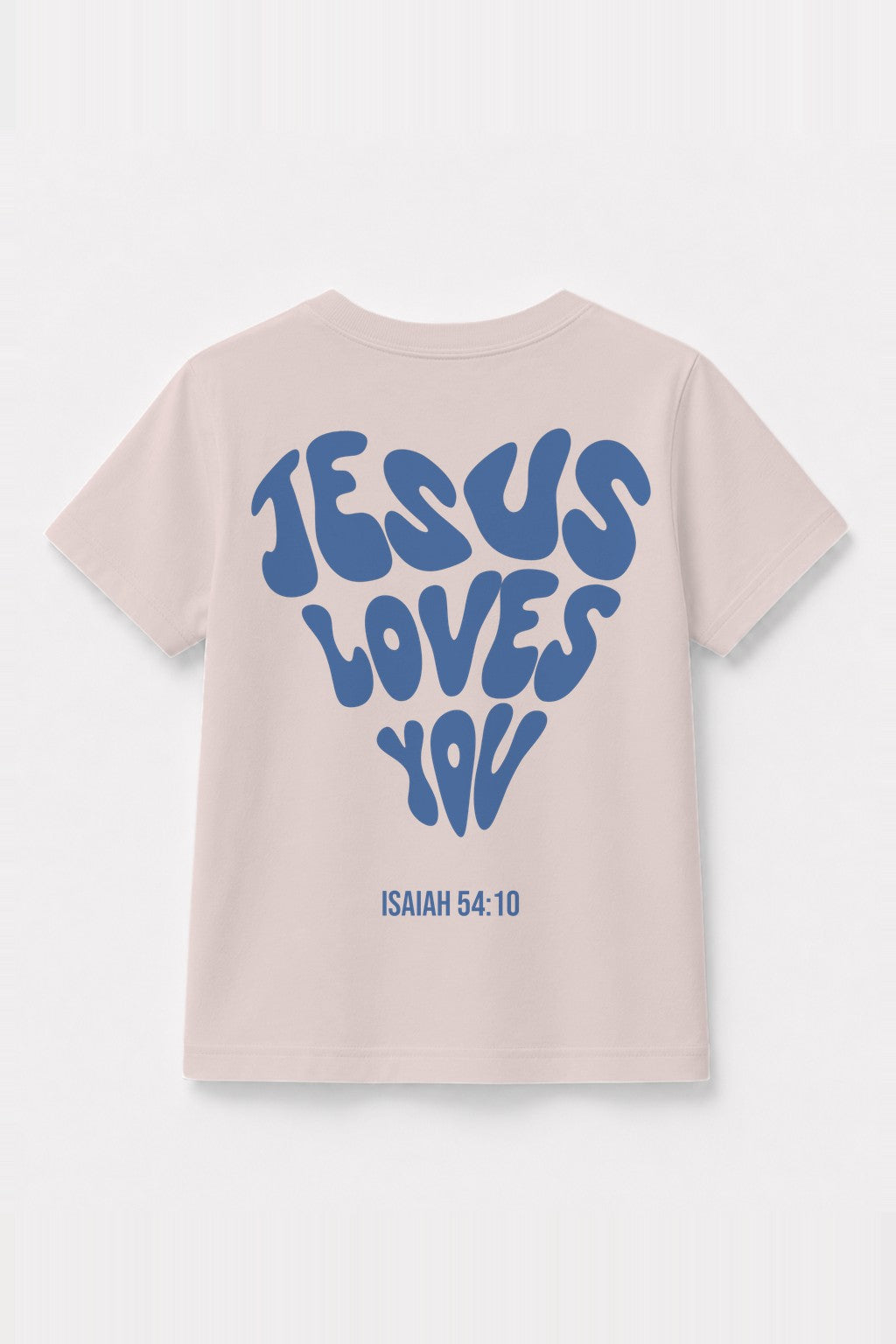 Kinder T-Shirt „Jesus loves you“ mit blauem Druck in Rosa
