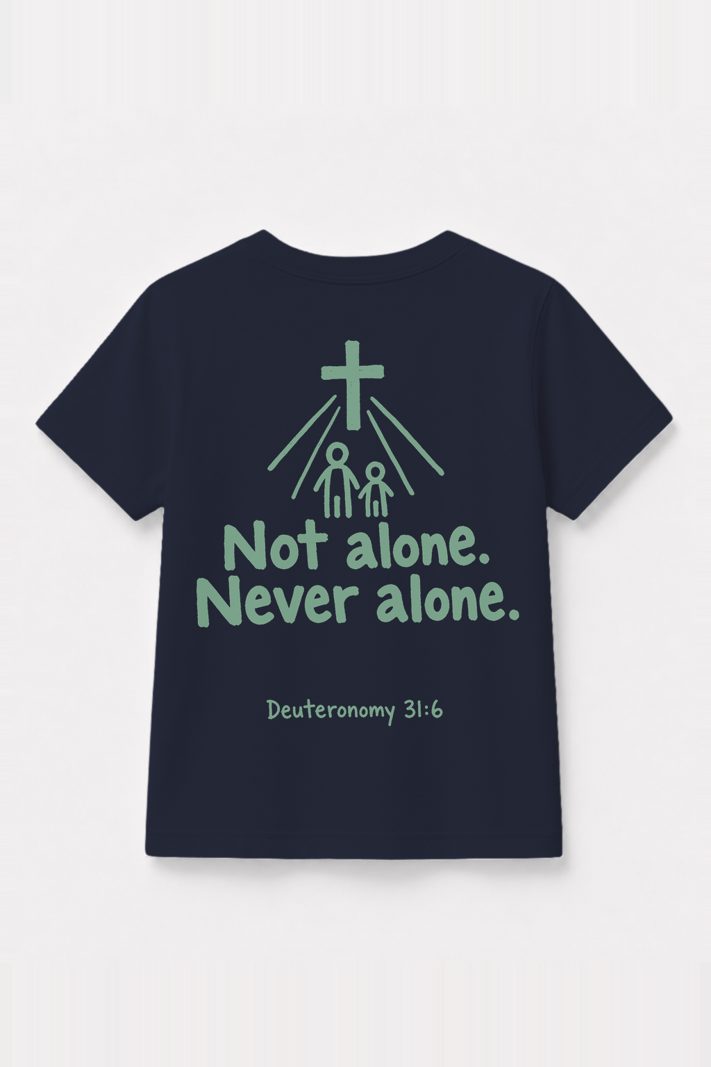 Not Alone. Never Alone. Kinder-T-Shirt Navy, Rückenprint