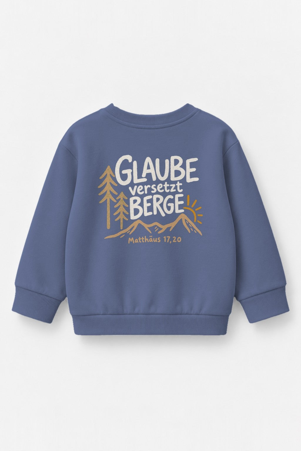 Kinder-Sweater „Glaube versetzt Berge“ in Blau