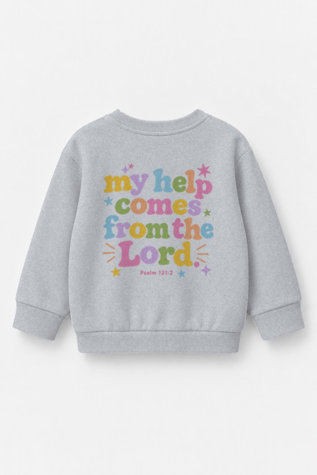 Kinder-Sweater „My help comes from the Lord“ in Grau meliert