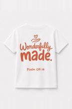 Wonderfully Made Kinder-T-Shirt Weiß, Rückenprint