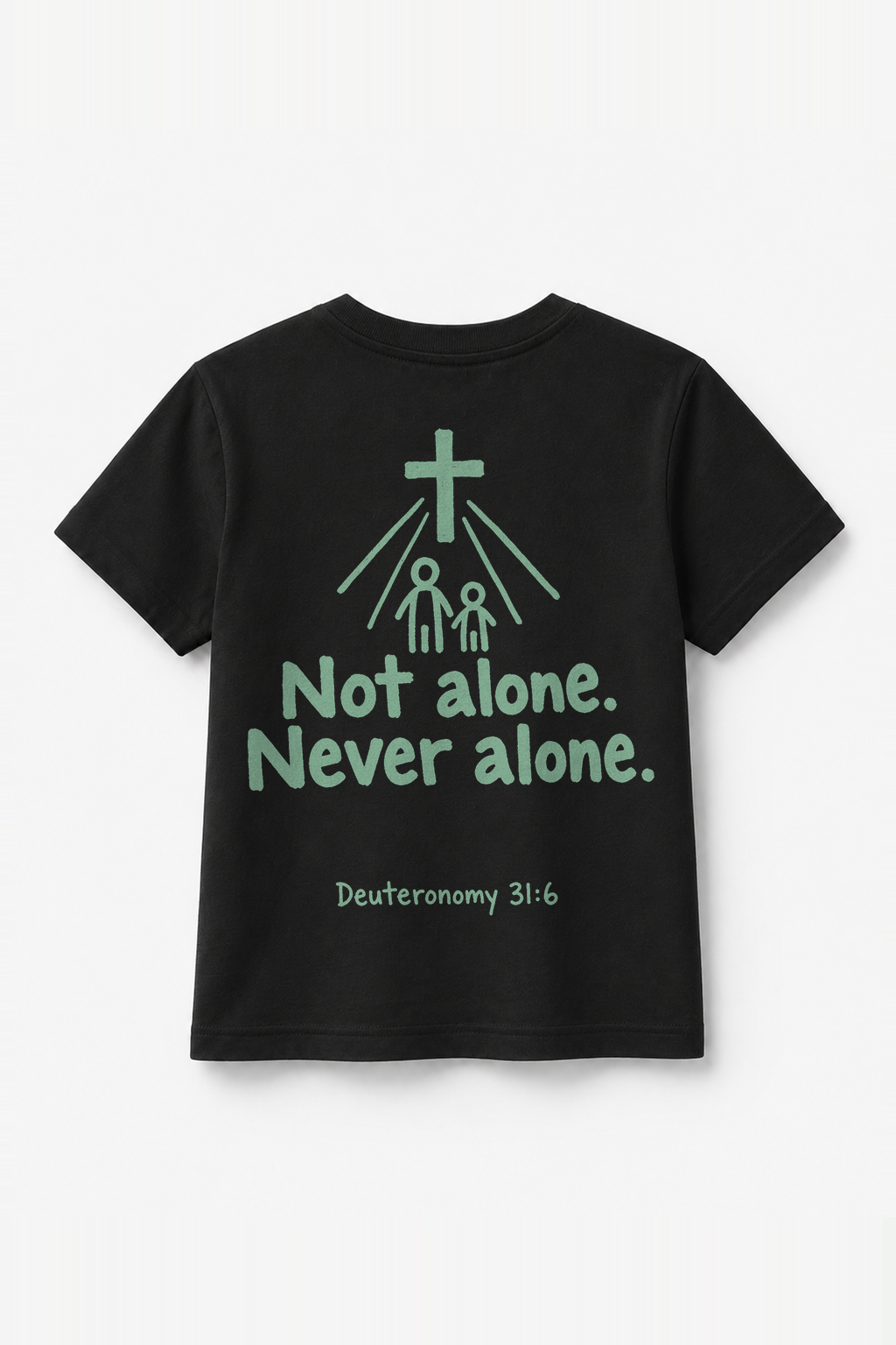 Not Alone. Never Alone. Kinder-T-Shirt Schwarz, Rückenprint