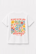 Kinder T-Shirt „Rejoice in the Lord always“ in Weiß