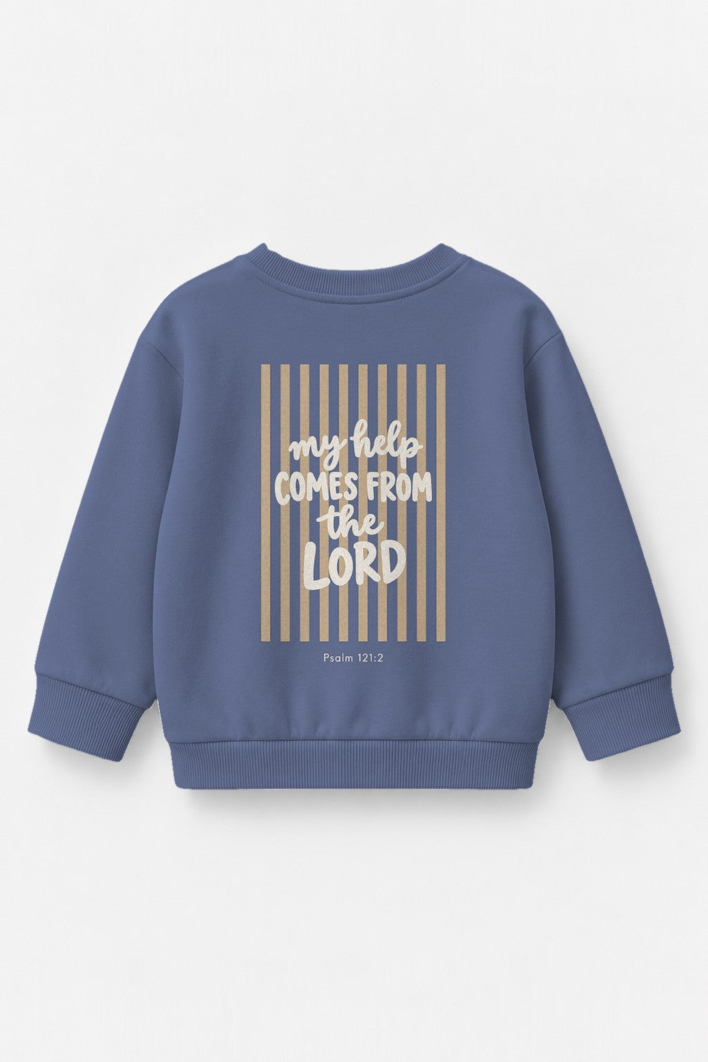 Kinder-Sweater „My help comes from the Lord (Streifen)“ in Blau