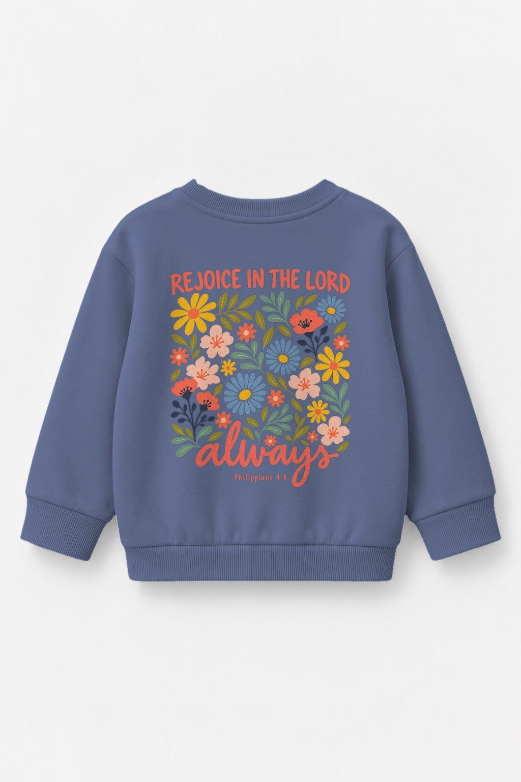 Kinder-Sweater „Rejoice in the Lord always“ in Blau