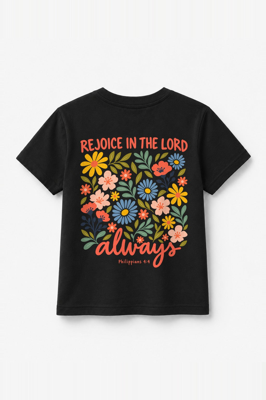 Kinder T-Shirt „Rejoice in the Lord always“ in Schwarz