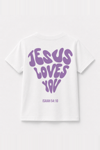 Jesus loves you Kinder-T-Shirt Weiß, Rückenprint