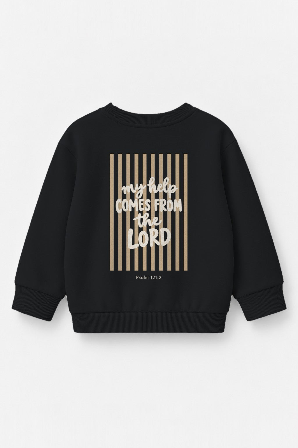 Kinder-Sweater „My help comes from the Lord (Streifen)“ in Schwarz