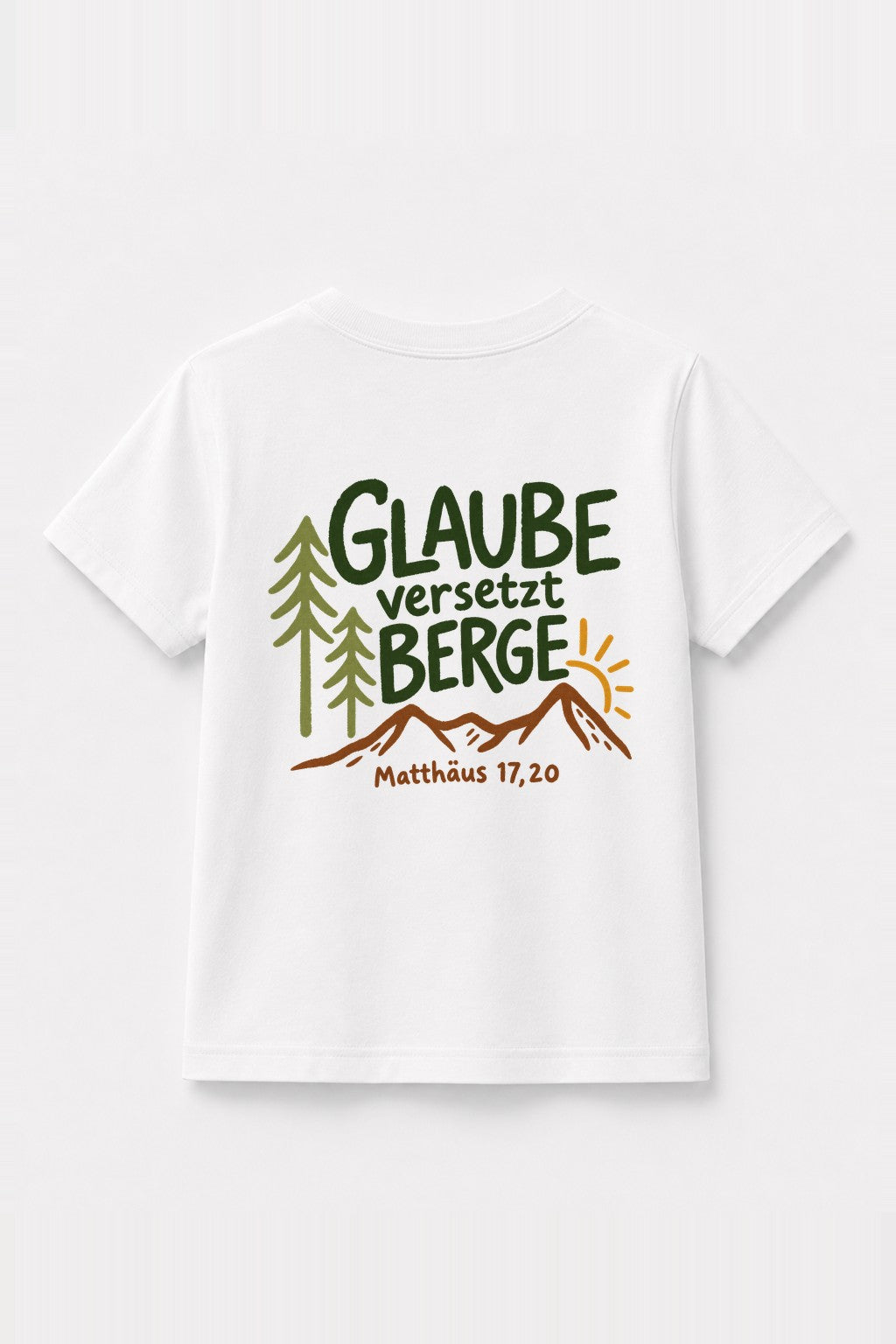 Kinder T-Shirt „Glaube versetzt Berge“ in Weiß