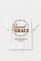 Saved by Grace Kinder-T-Shirt Weiß, Rückenprint