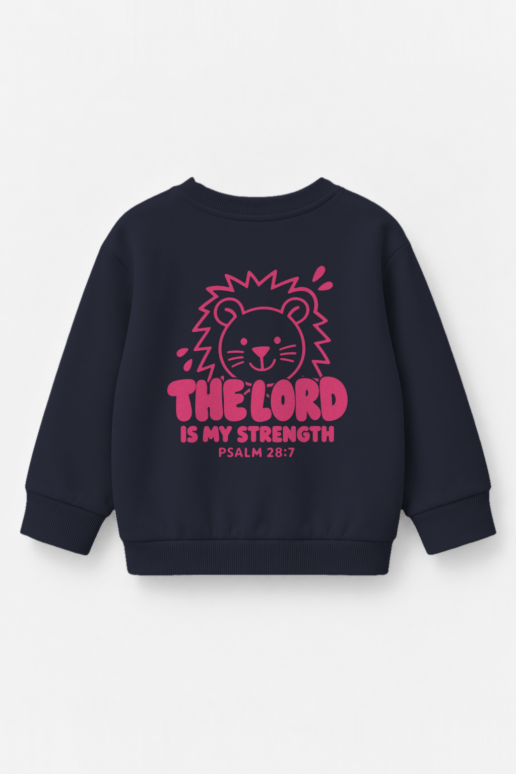 Kinder-Sweater The Lord is my strength in Navy, Rückendruck