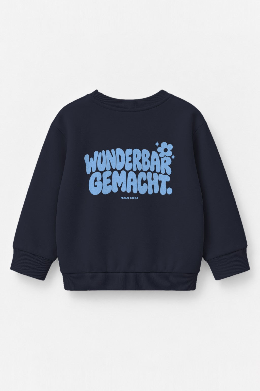 Kinder-Sweater Wunderbar gemacht mit blauem Druck in Navy, Rückendruck