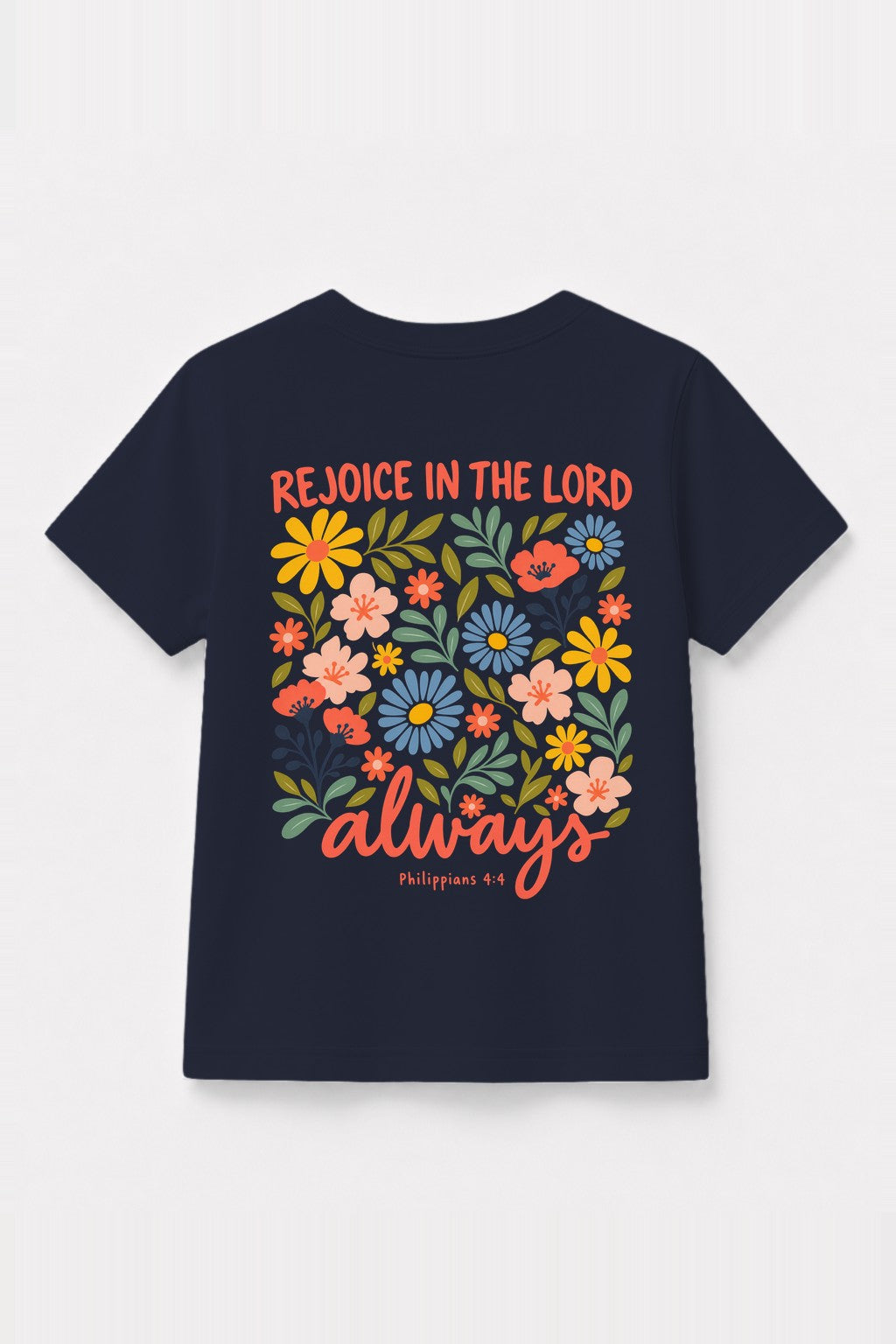 Kinder T-Shirt „Rejoice in the Lord always“ in Navy