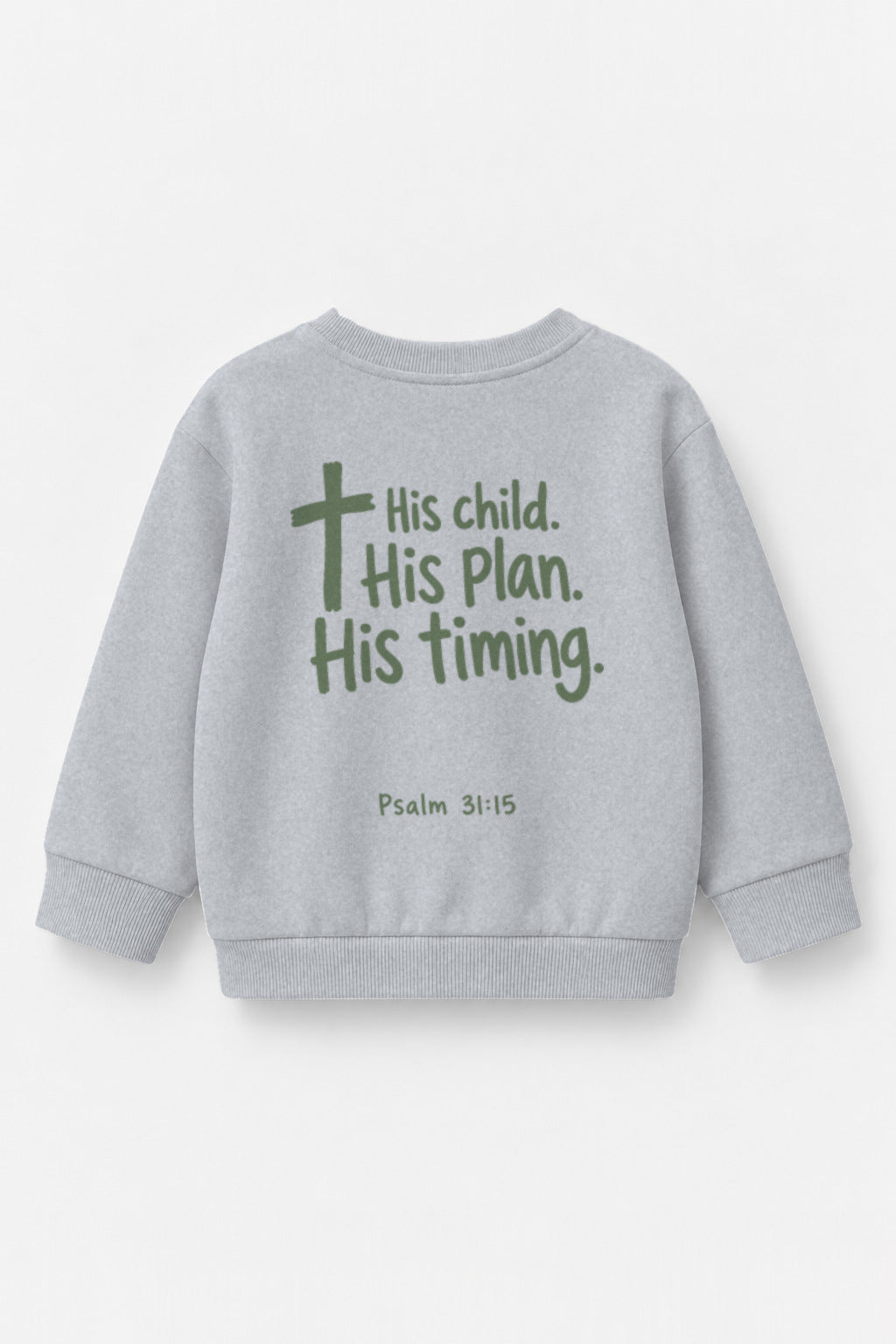 His Child. His Plan. His Timing. Kinder-Sweater in Grau meliert