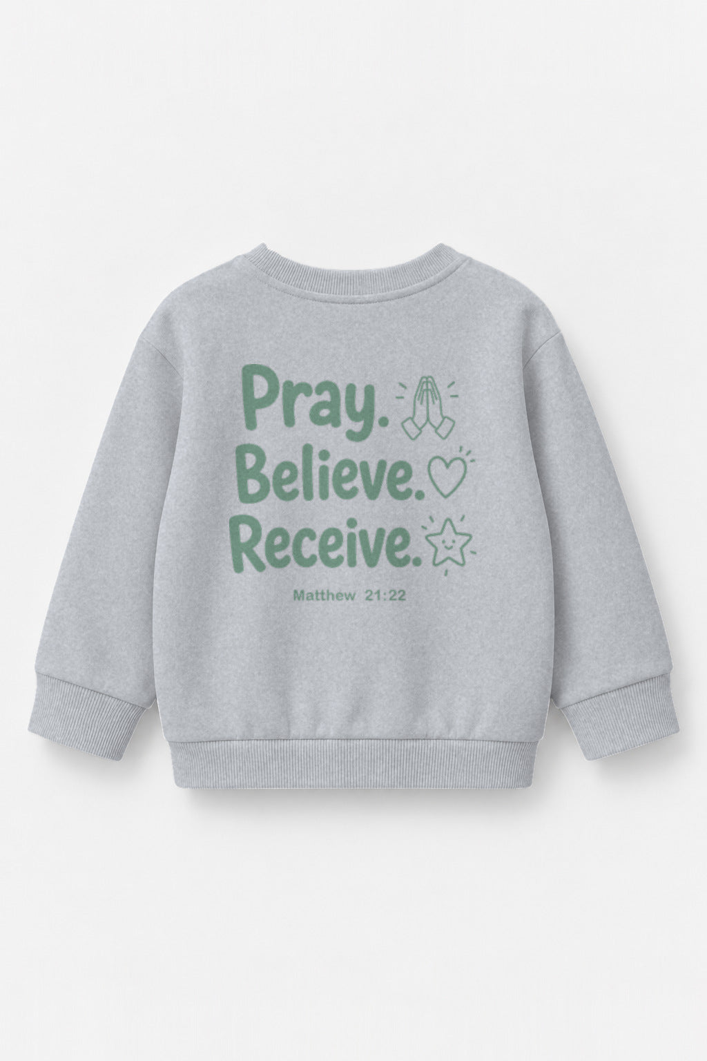 Pray. Believe. Receive. Kinder-Sweater in Grau meliert
