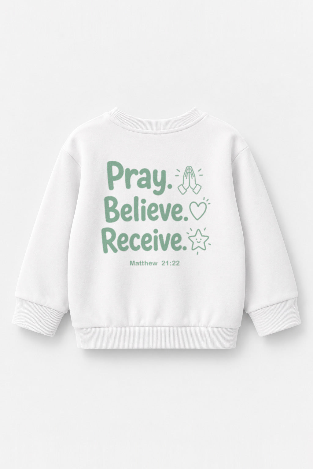Pray. Believe. Receive. Kinder-Sweater in Weiß